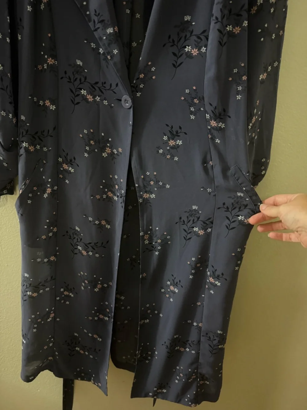 Torrid Floral Georgette Chiffon Trench Duster Coat Tie Belt Sheer Blue 2X 2